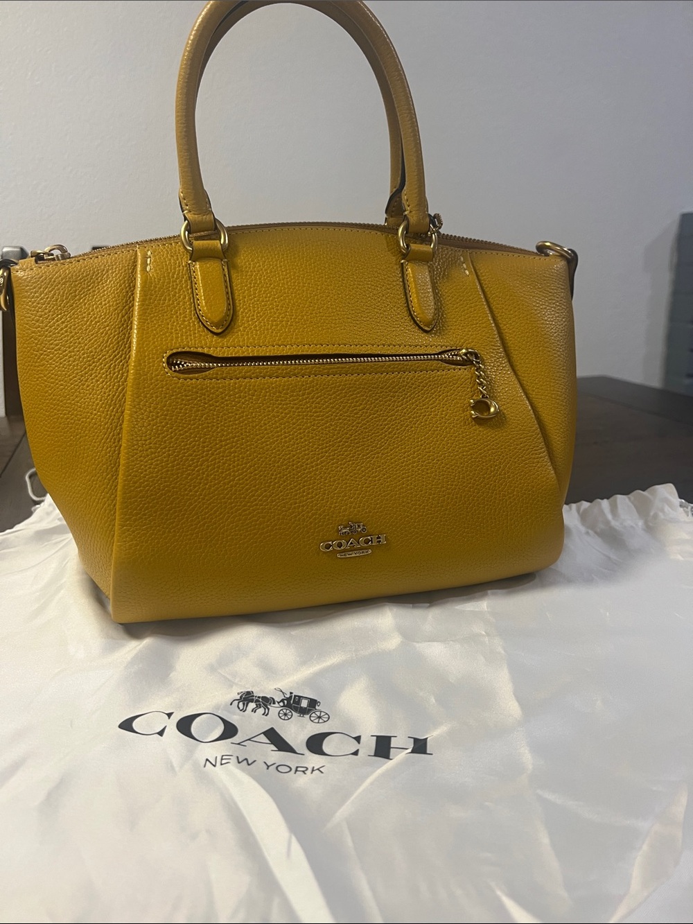 Coach Pebbled Leather Satchel in Mustard